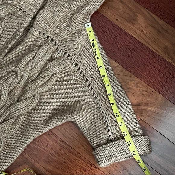 LOFT Alpaca Wool Blend Cardigan Sweater Cable Knit Hood Button Tan Cozy Petite S - Picture 11 of 11